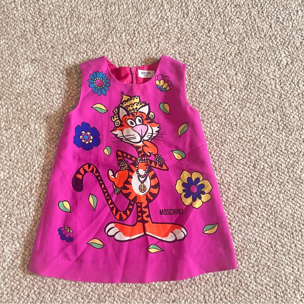 Moschino Fuchsia Dress with Tiger and Floral Design